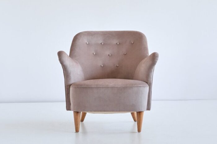 swedish taupe velvet and elm armchair by elsa gullberg 1930s 4