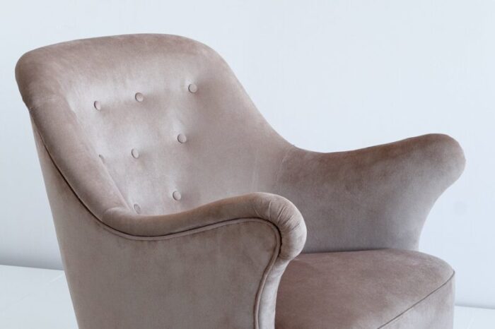 swedish taupe velvet and elm armchair by elsa gullberg 1930s 7