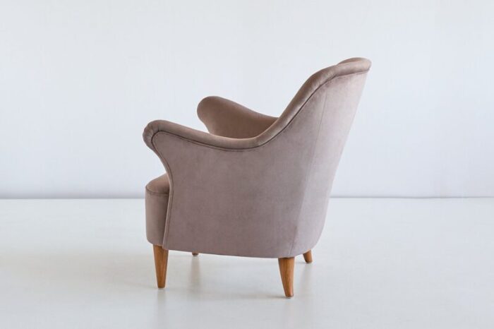 swedish taupe velvet and elm armchair by elsa gullberg 1930s 8