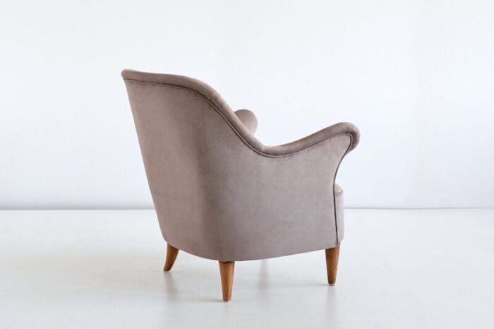 swedish taupe velvet and elm armchair by elsa gullberg 1930s 9