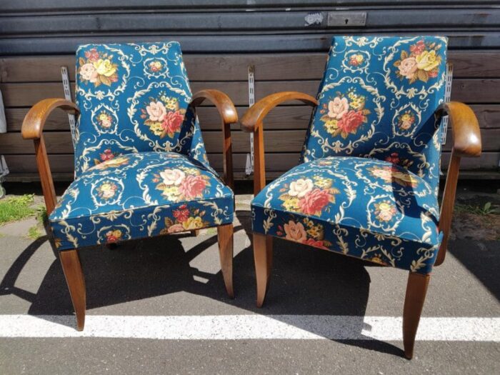 teal floral lounge chairs 1950s set of 2 3