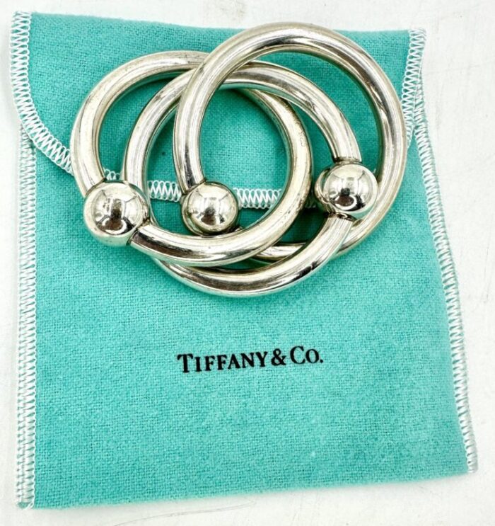 tiffany and co sterling silver baby teeth teething triple ring 3 rings rattle 925 vintage nursery 6310