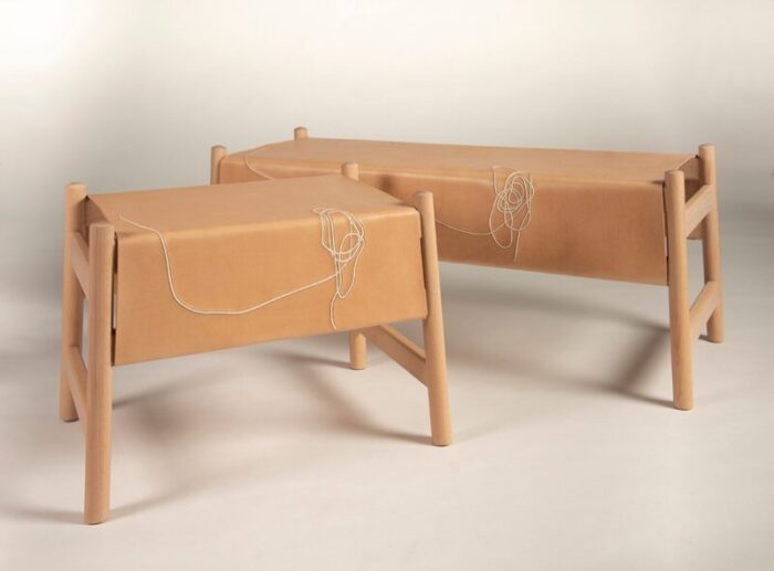 trazo natural leather bench by caterina moretti and justine troufleau 3