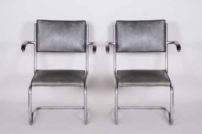 tubular leather armchairs by ladislav zak for hynek gottwald 1930s set of 2 2