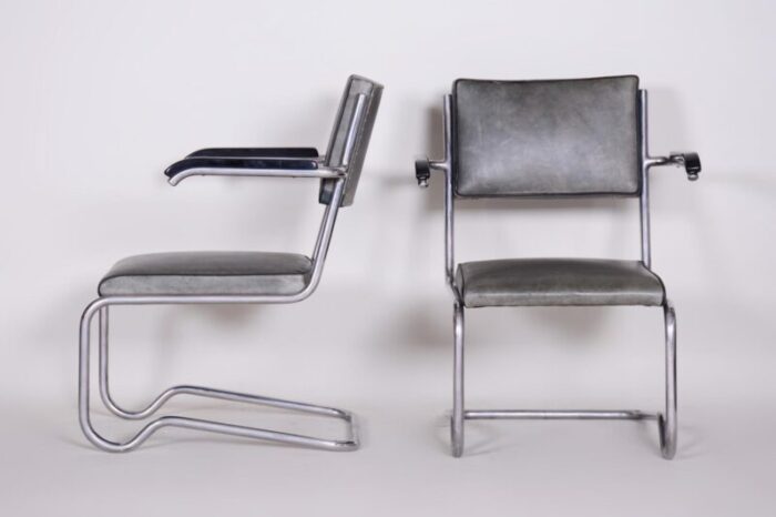 tubular leather armchairs by ladislav zak for hynek gottwald 1930s set of 2 3