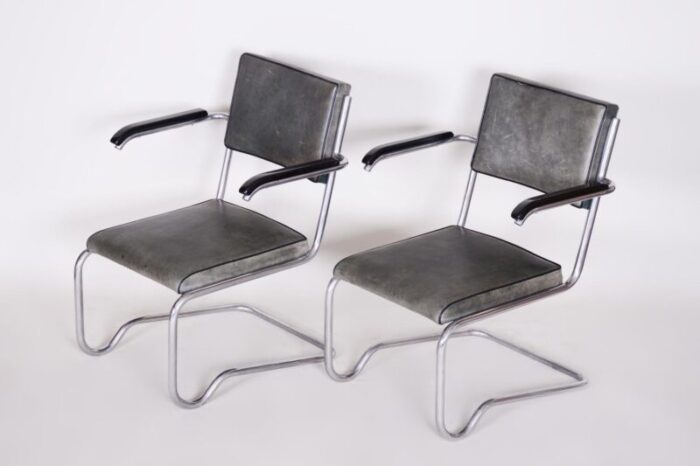 tubular leather armchairs by ladislav zak for hynek gottwald 1930s set of 2 4