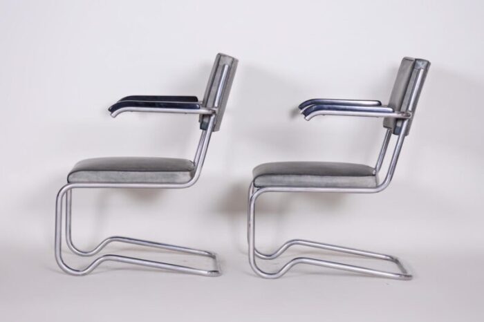 tubular leather armchairs by ladislav zak for hynek gottwald 1930s set of 2 5