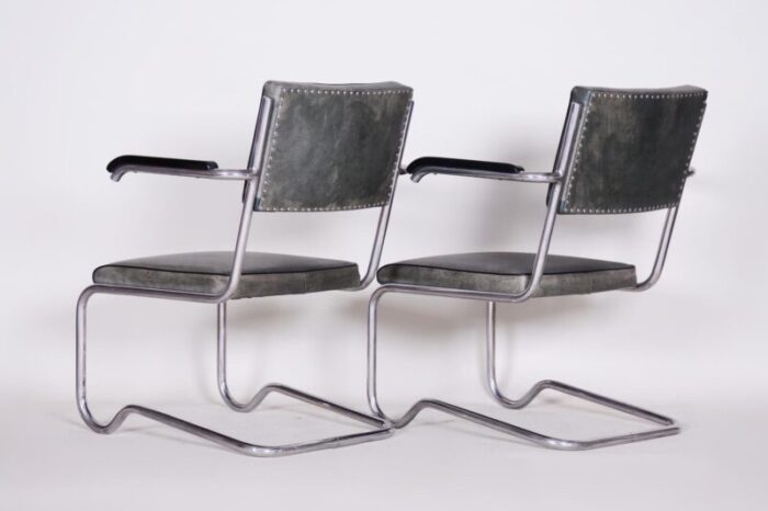 tubular leather armchairs by ladislav zak for hynek gottwald 1930s set of 2 9