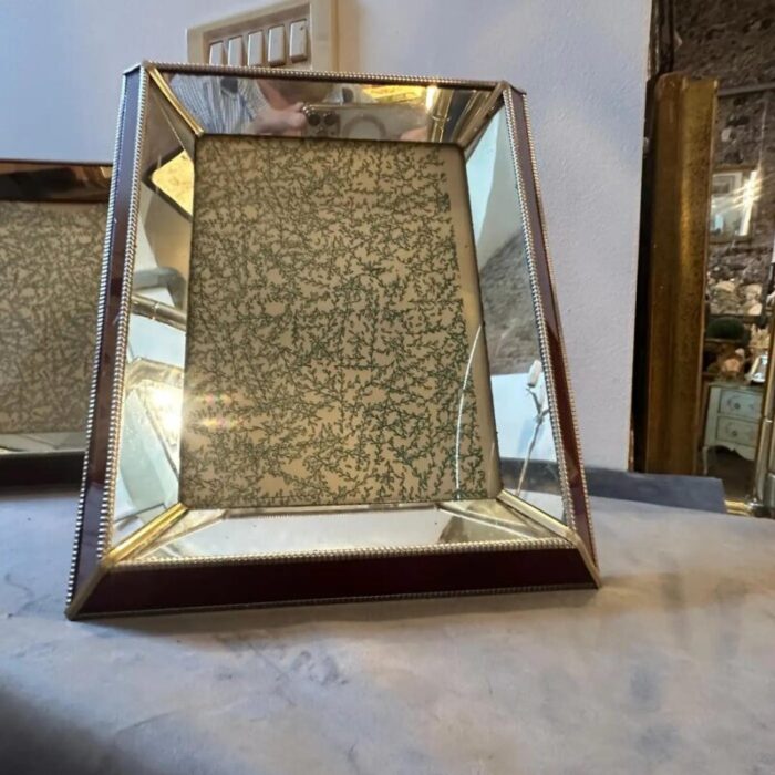 two 1930s art deco brass burgundy and mirrored glass italian picture frames 0334