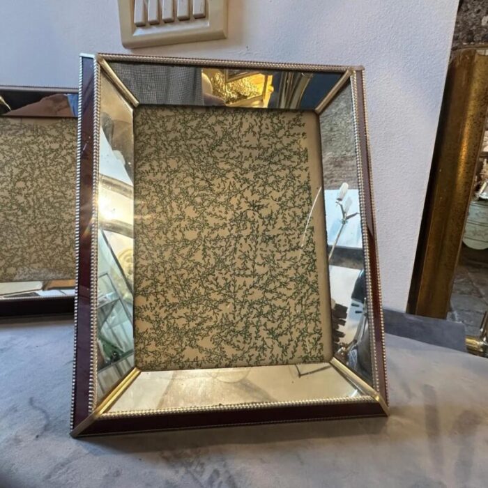 two 1930s art deco brass burgundy and mirrored glass italian picture frames 0603