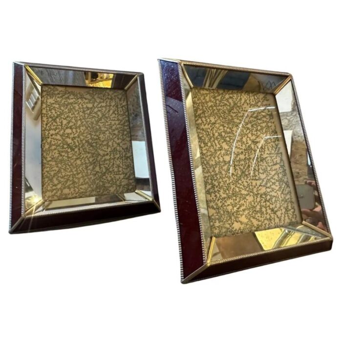 two 1930s art deco brass burgundy and mirrored glass italian picture frames 1140