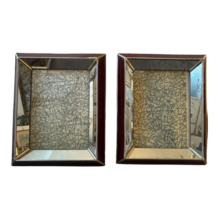 two 1930s art deco brass burgundy and mirrored glass italian picture frames 9814