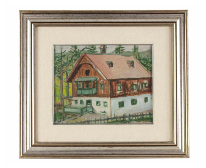 unknown mountain house drawing in tempera mid 20th century framed 8182