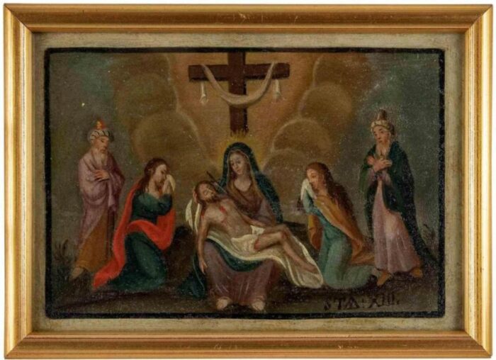 unknown way of the cross xiii oil painting 17th century framed 4149