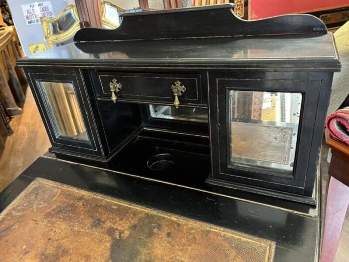 victorian davenport desk in brass and leather 4670