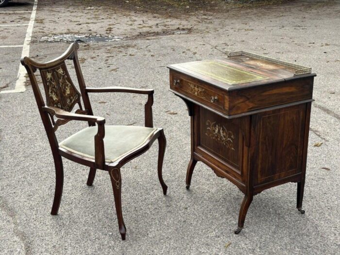 victorian rosewood desk and chair from davenport set of 2 4856