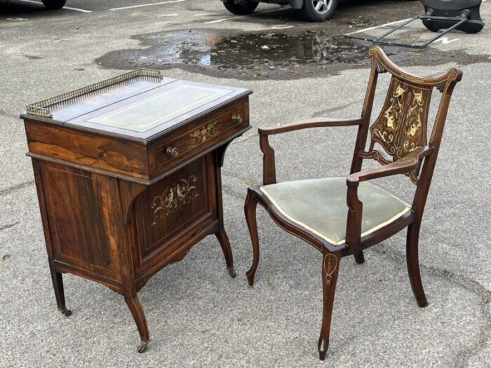 victorian rosewood desk and chair from davenport set of 2 5135