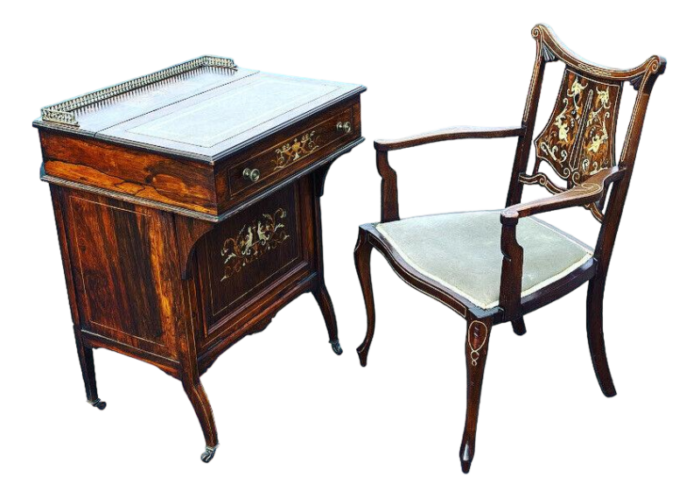 victorian rosewood desk and chair from davenport set of 2 6512