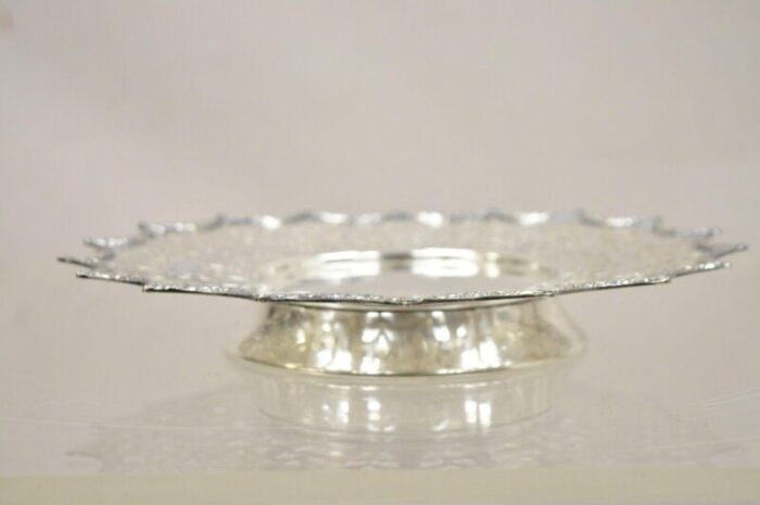 victorian silver plated draped rim small footed trinket dish platter tray 0256