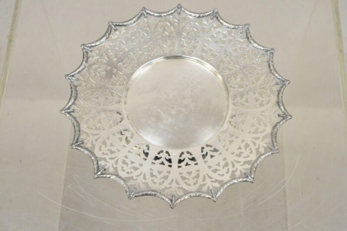 victorian silver plated draped rim small footed trinket dish platter tray 0683