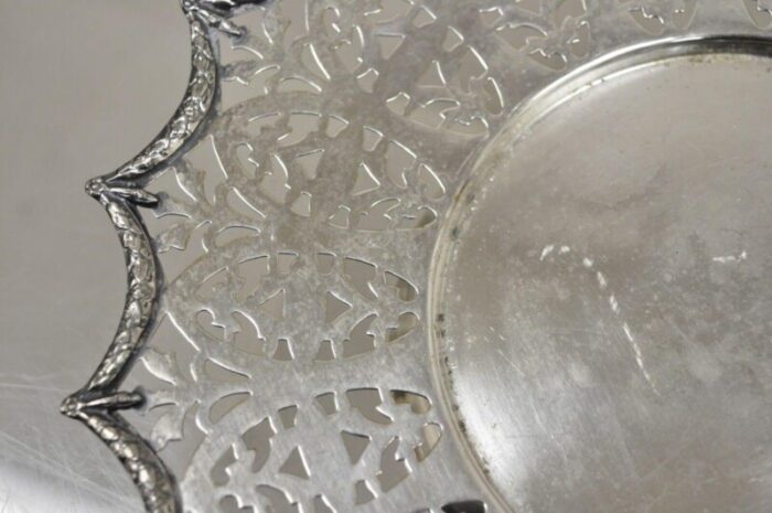 victorian silver plated draped rim small footed trinket dish platter tray 1077