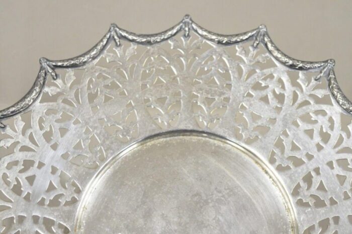 victorian silver plated draped rim small footed trinket dish platter tray 2983