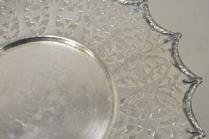 victorian silver plated draped rim small footed trinket dish platter tray 3653