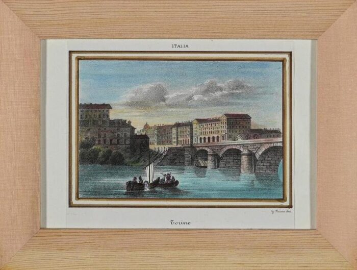 view of turin lithograph mid 19th century framed 0537