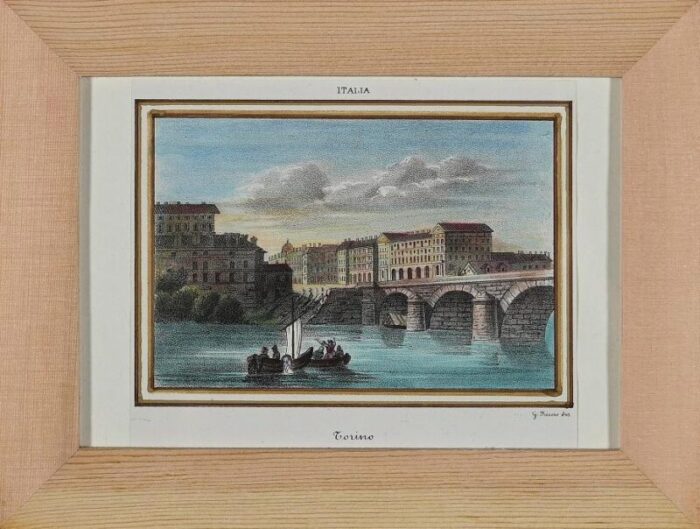 view of turin lithograph mid 19th century framed 2754