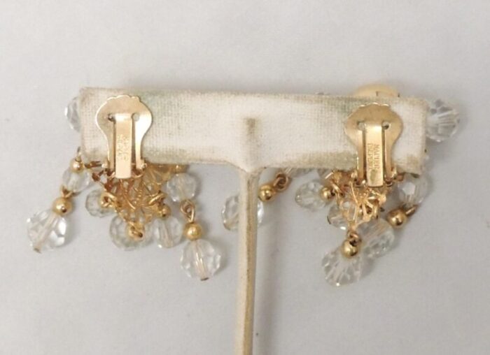 vintage 1950s signed napier clear glass beaded chandelier clip earrings 2 pieces 0559