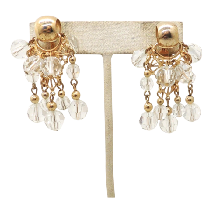 vintage 1950s signed napier clear glass beaded chandelier clip earrings 2 pieces 3651