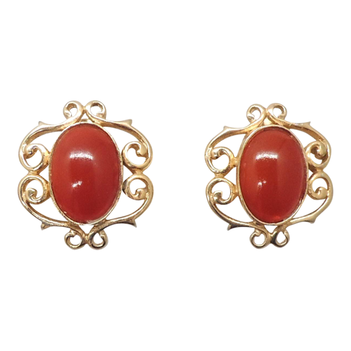 vintage 1960s signed denicola cabochon faux carnelian clip earrings set of 2 1300