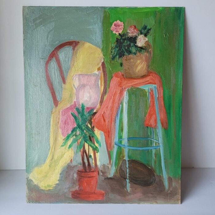 vintage 1960s still life oil painting on canvas board by rosemary rabut 1805