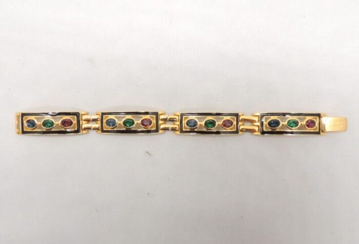 vintage 1980s signed bijoux cascio italy enamel and rhinestone bracelet 8493