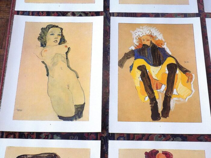 vintage 20th century signed egon schiele expressionist female figural lithographs set of 9 0202