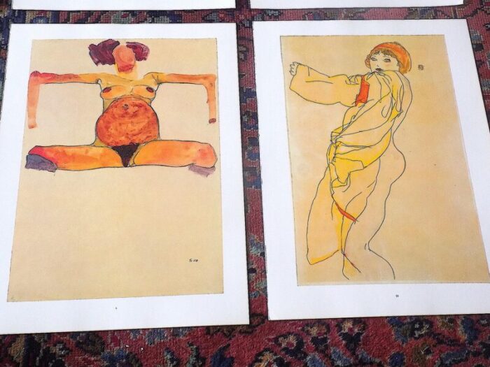 vintage 20th century signed egon schiele expressionist female figural lithographs set of 9 0465