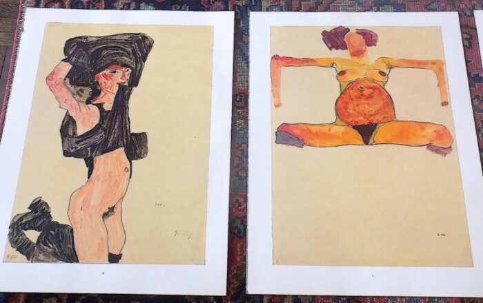 vintage 20th century signed egon schiele expressionist female figural lithographs set of 9 3019