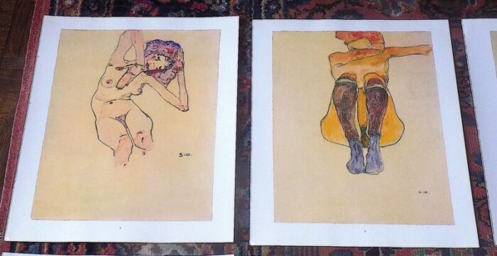 vintage 20th century signed egon schiele expressionist female figural lithographs set of 9 3755