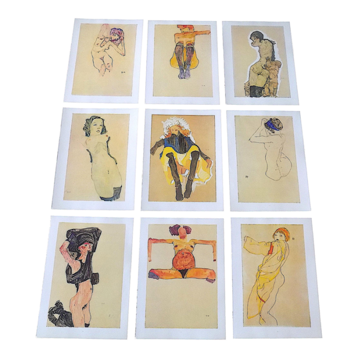 vintage 20th century signed egon schiele expressionist female figural lithographs set of 9 5444