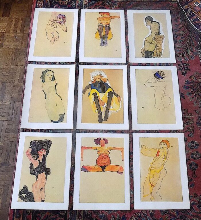 vintage 20th century signed egon schiele expressionist female figural lithographs set of 9 6336