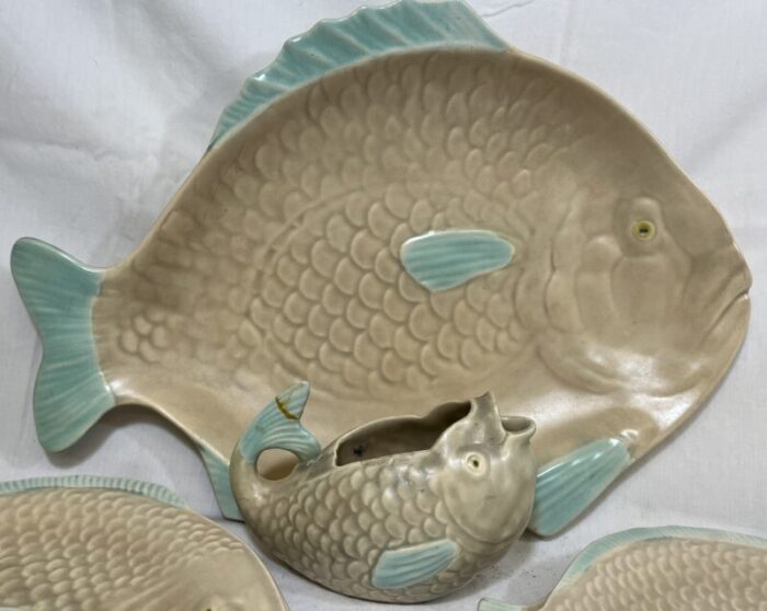 vintage 8 piece art deco shorter and sons fish plates and creamergravy boat from england circa 1930 0212