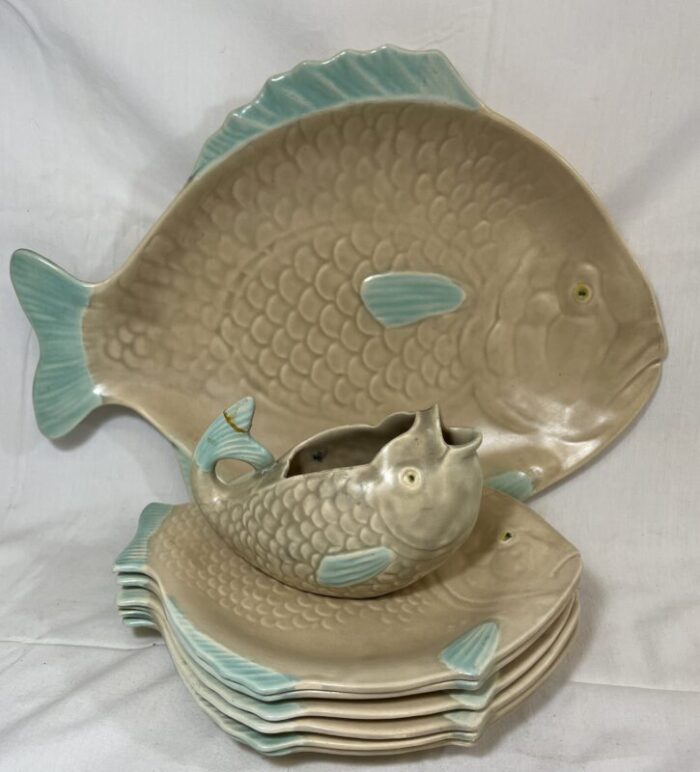 vintage 8 piece art deco shorter and sons fish plates and creamergravy boat from england circa 1930 2825