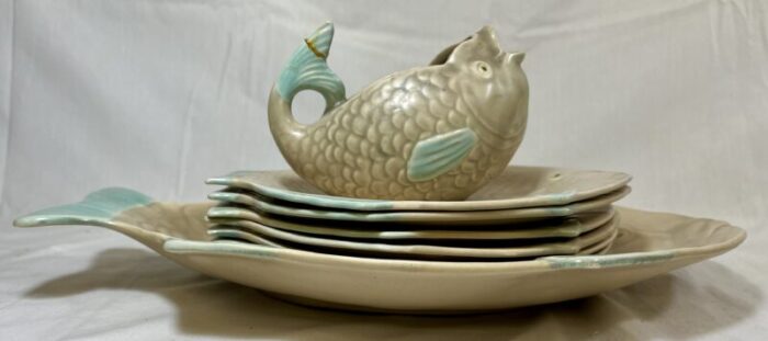 vintage 8 piece art deco shorter and sons fish plates and creamergravy boat from england circa 1930 5276