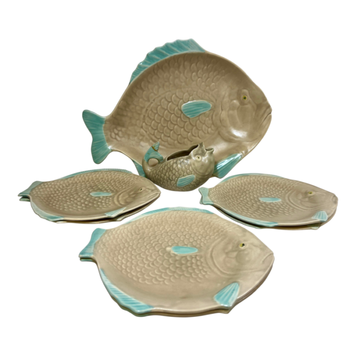 vintage 8 piece art deco shorter and sons fish plates and creamergravy boat from england circa 1930 5331