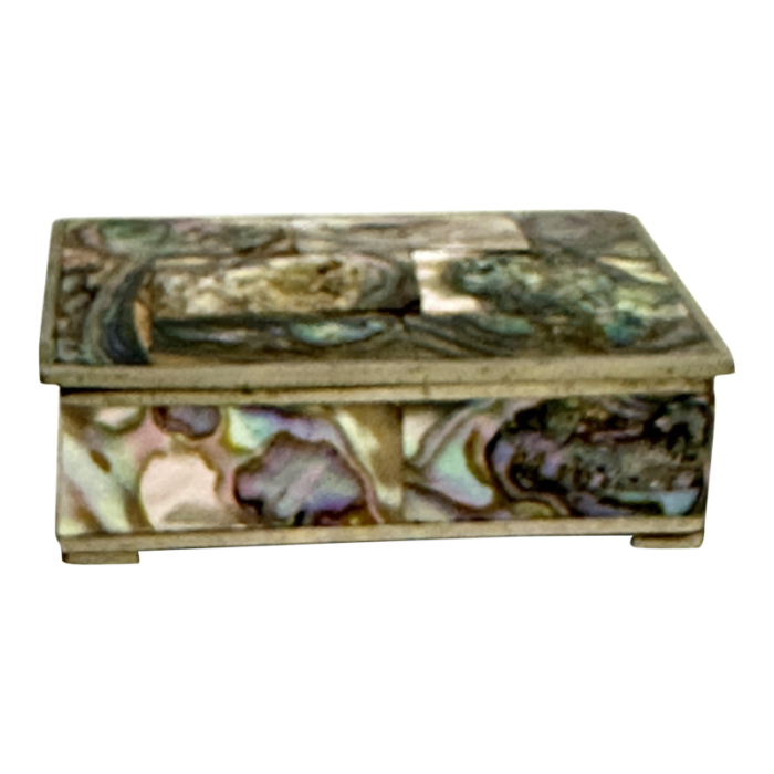 vintage abalone shell and silver trinket box 2217