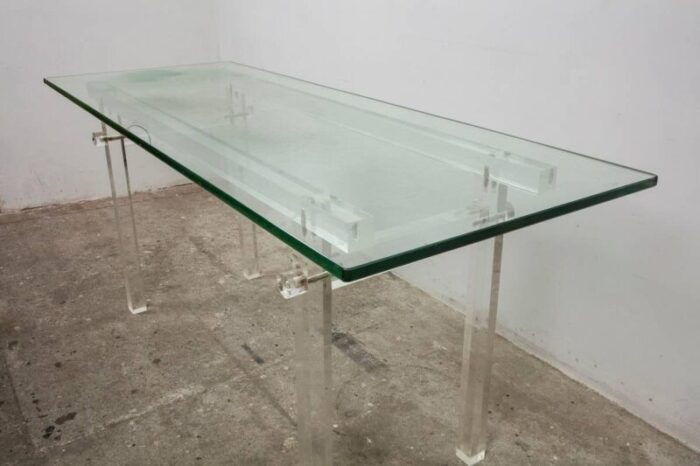 vintage acrylic glass glass top console dining table 1970s 2