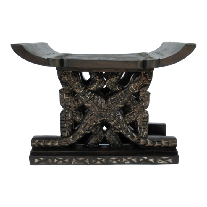 vintage african ghanaian hand carved wood ashanti stool with crocodile motif 3390