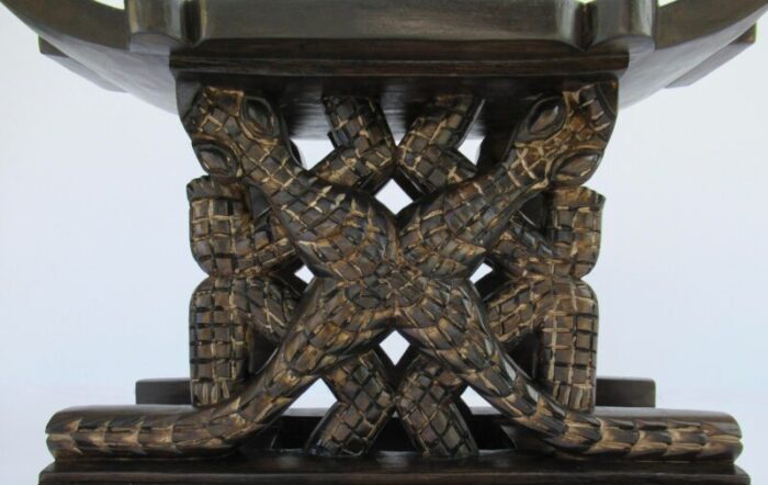 vintage african ghanaian hand carved wood ashanti stool with crocodile motif 8744