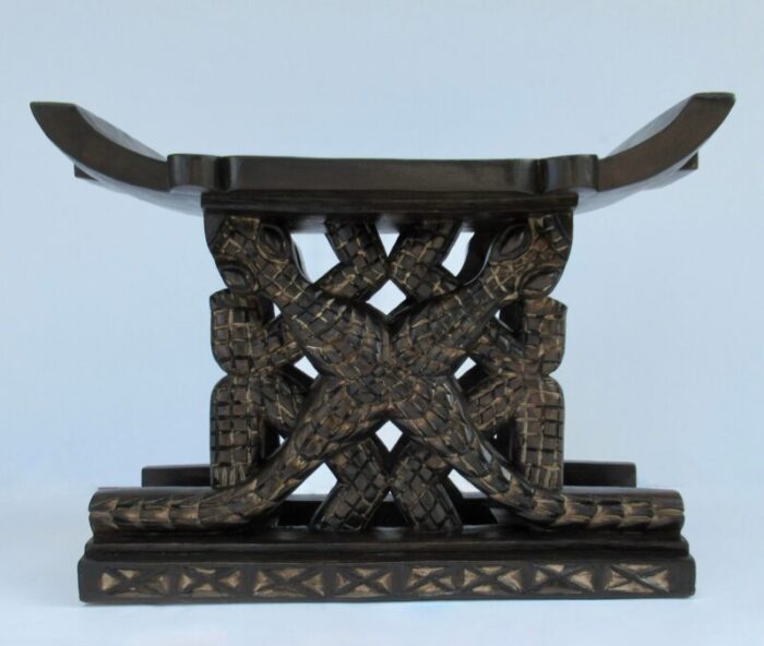 vintage african ghanaian hand carved wood ashanti stool with crocodile motif 8745