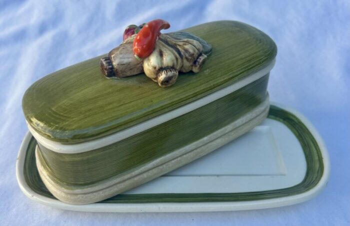 vintage americana garden harvest majolica hand painted butter dish 1626